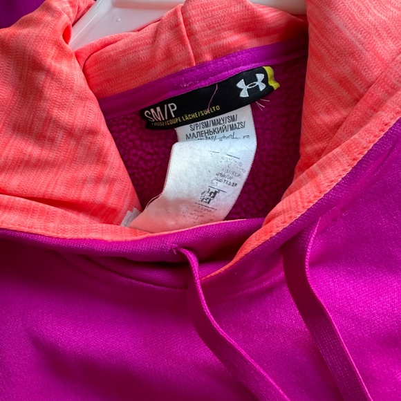Under Armour Fleece Hoodie Magenta Pink Coral Big Logo Small Pullover Women's - Picture 4 of 4